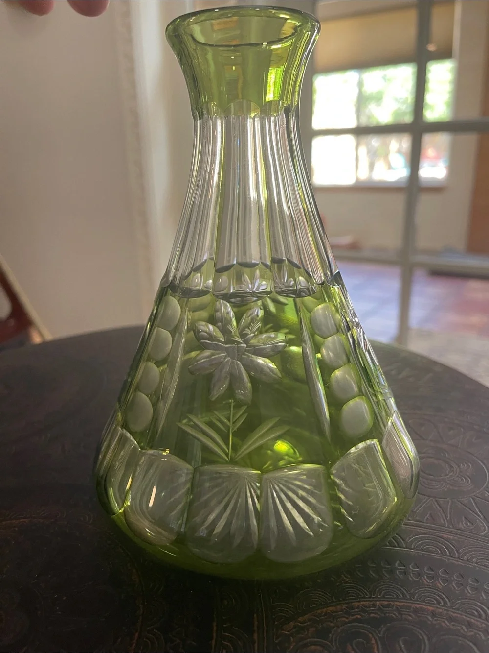 Antique Green Tumble Up Uranium Glass Decanter